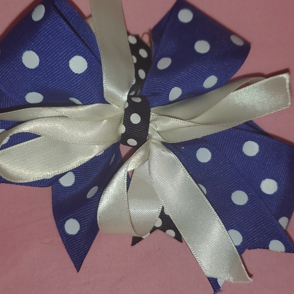 Royal and navy blue and white polka stacked bow